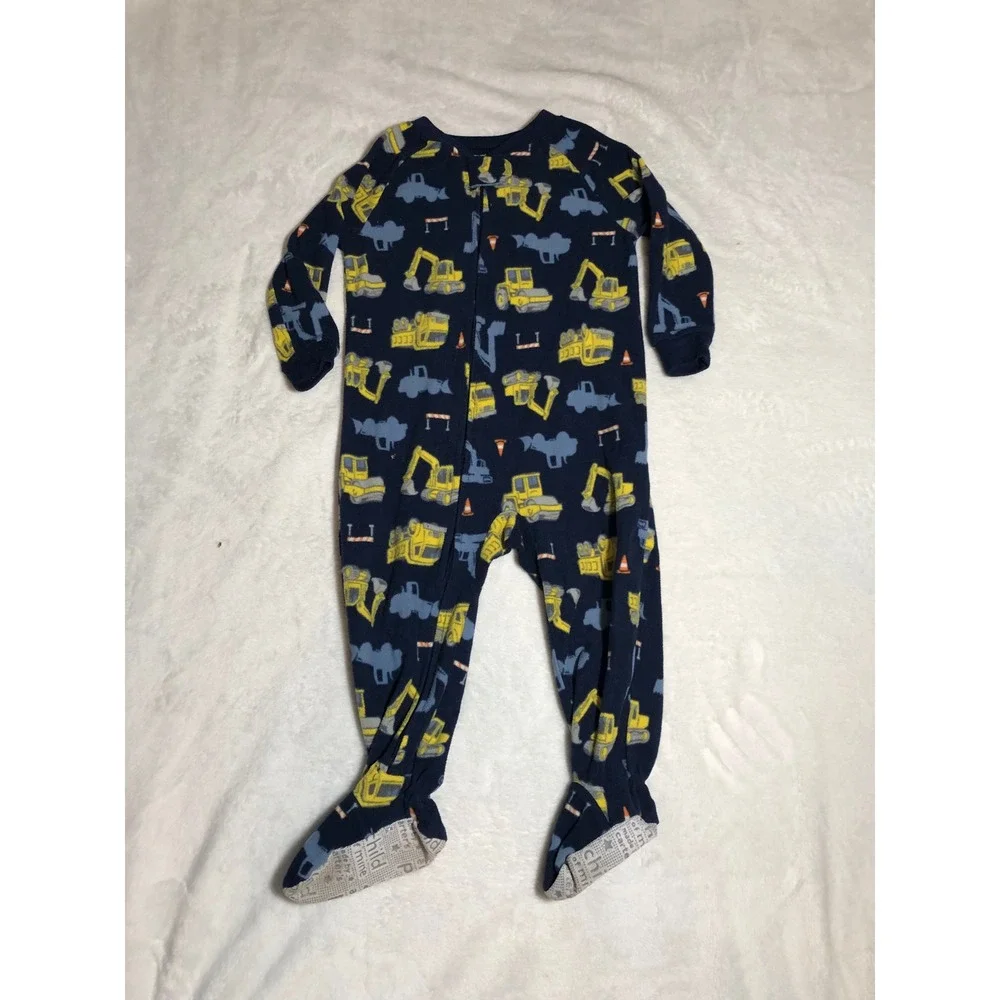 5/$25 Carter's Footed Sleeper Kids 24M Navy Construction Trucks Fleece